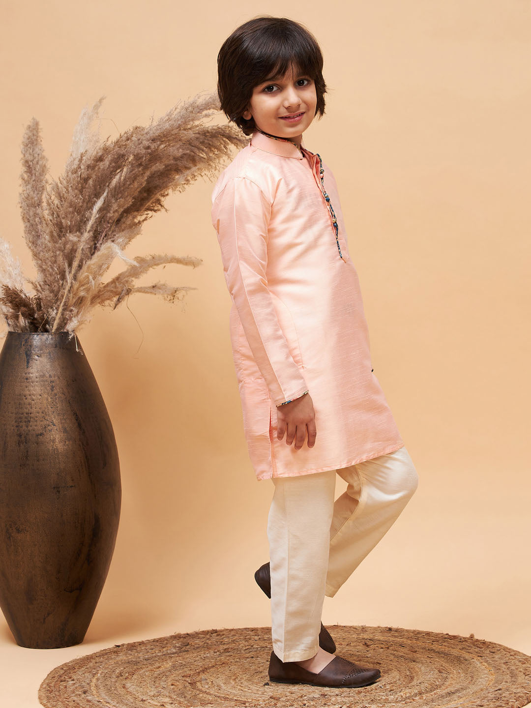 Vastramay boys peach silk kurta pyjama set