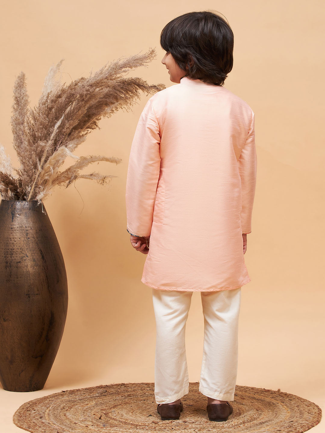 Vastramay boys peach silk kurta pyjama set