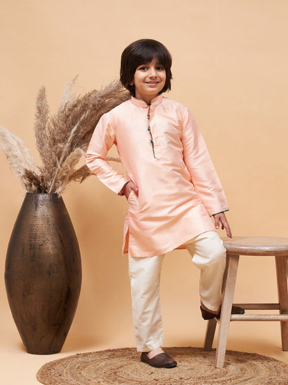 Vastramay boys peach silk kurta pyjama set