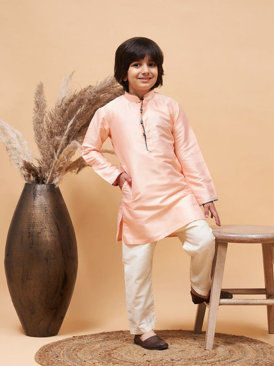 Vastramay boys peach silk kurta pyjama set