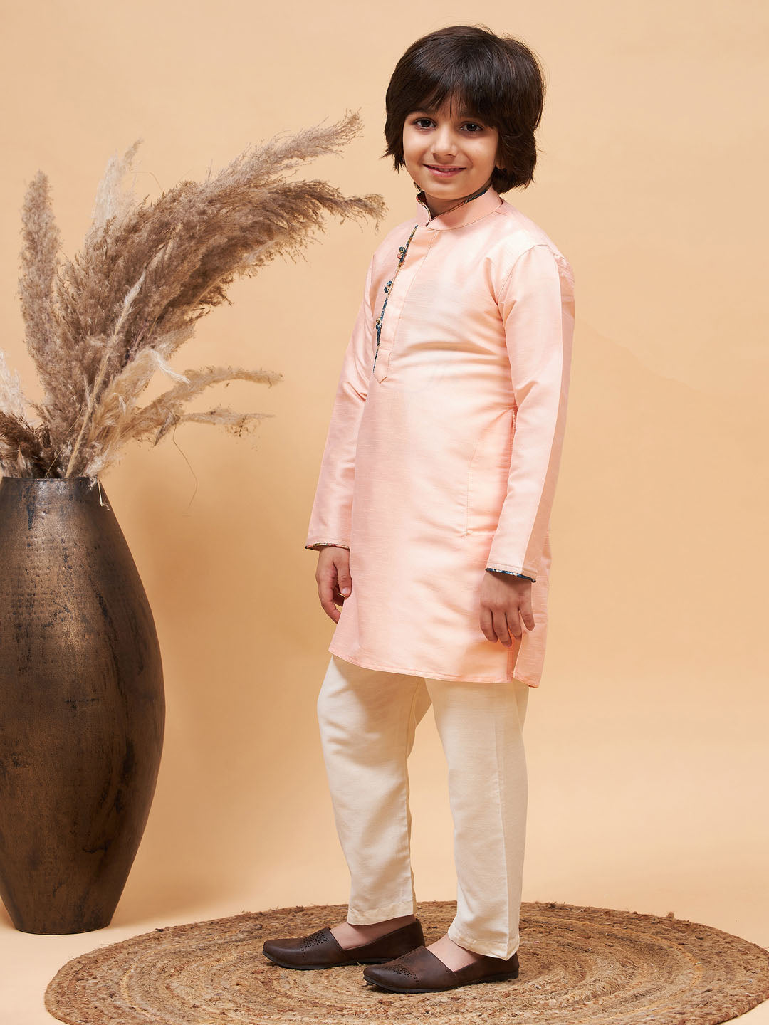 Vastramay boys peach silk kurta pyjama set