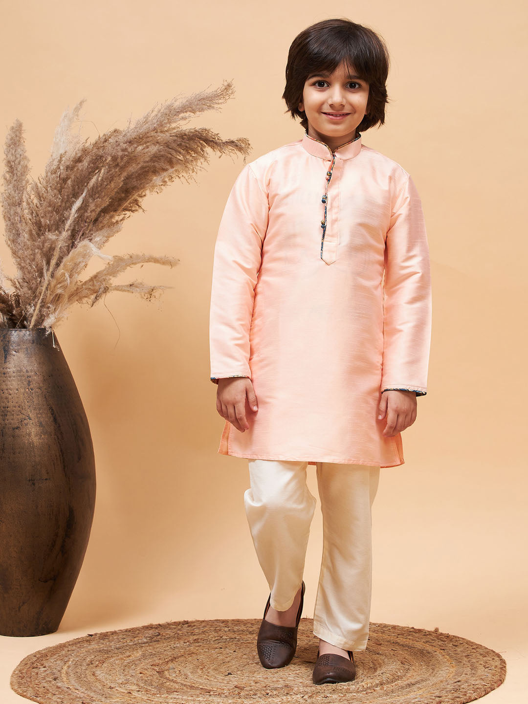 Vastramay boys peach silk kurta pyjama set