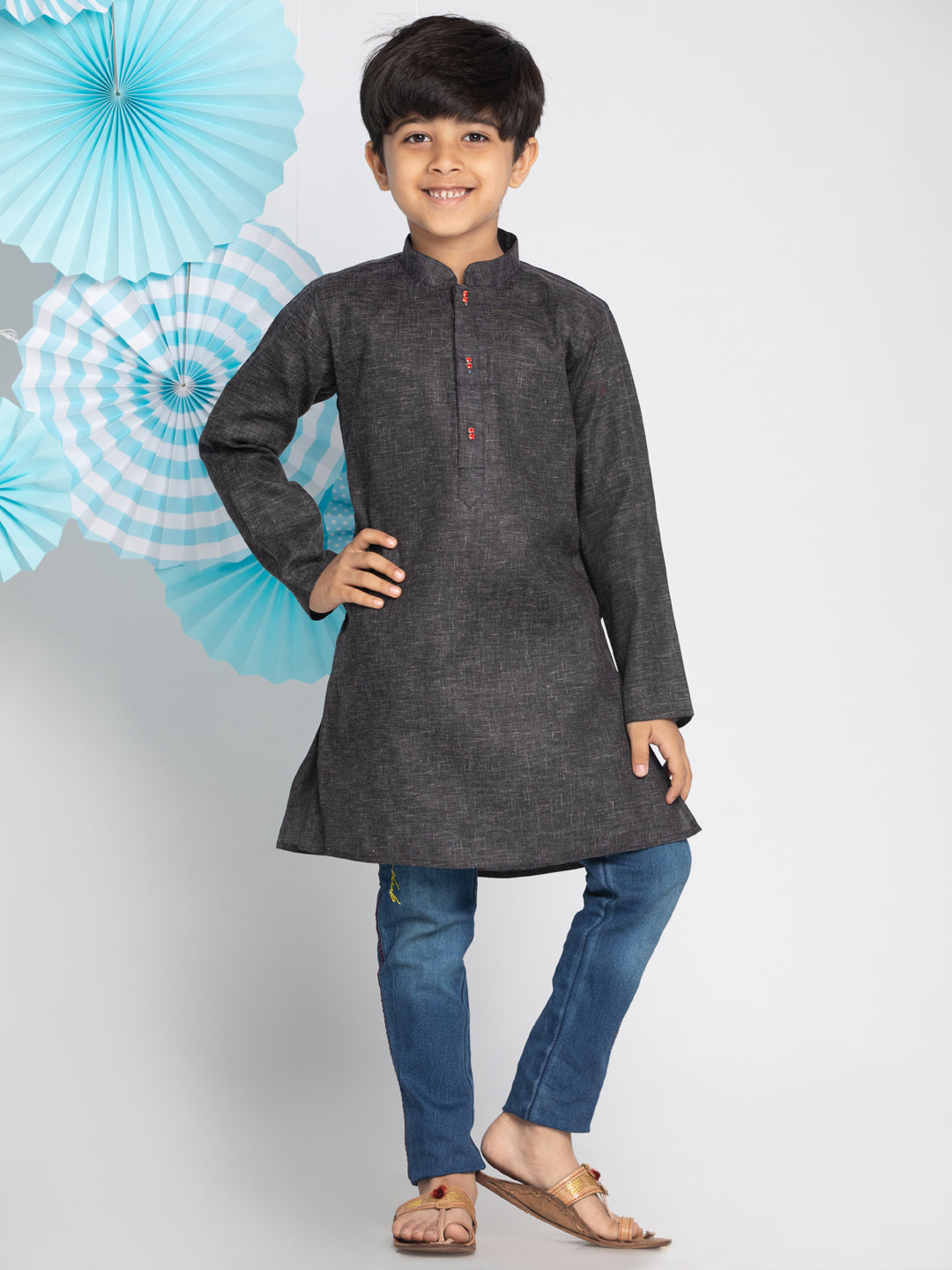 vastramay grey melange baap beta kurta set