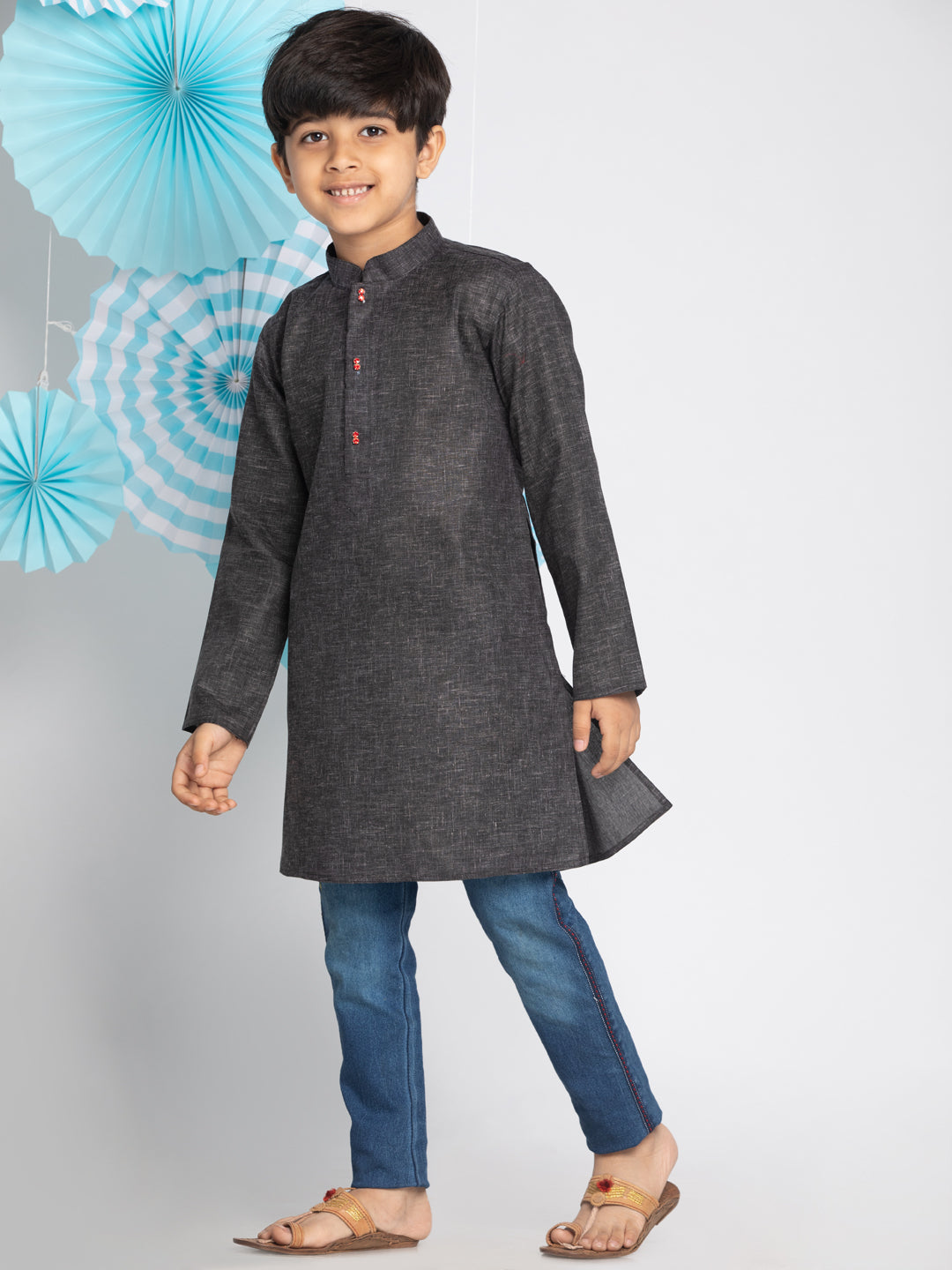 vastramay grey melange baap beta kurta set