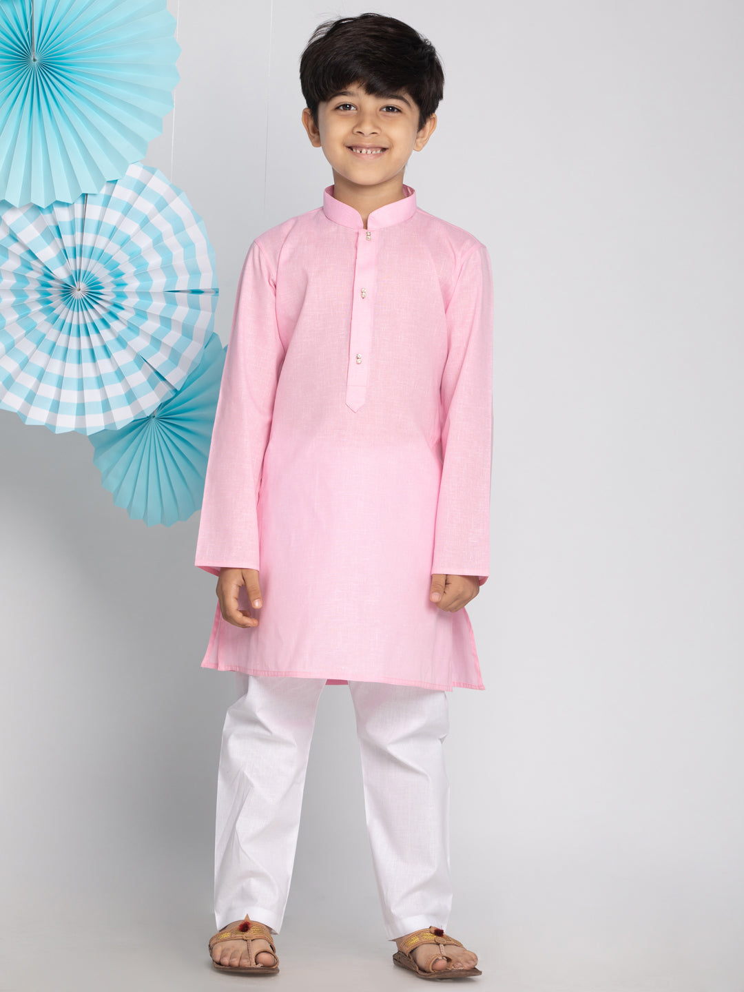 Vastramay Pink And White Baap Beta Kurta And Pyjama Set