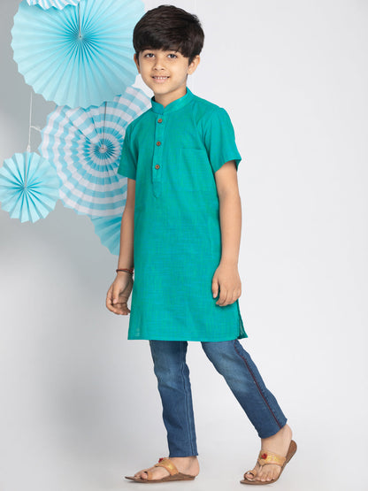 Vastramay Turquoise Melange Baap Beta Kurta Set