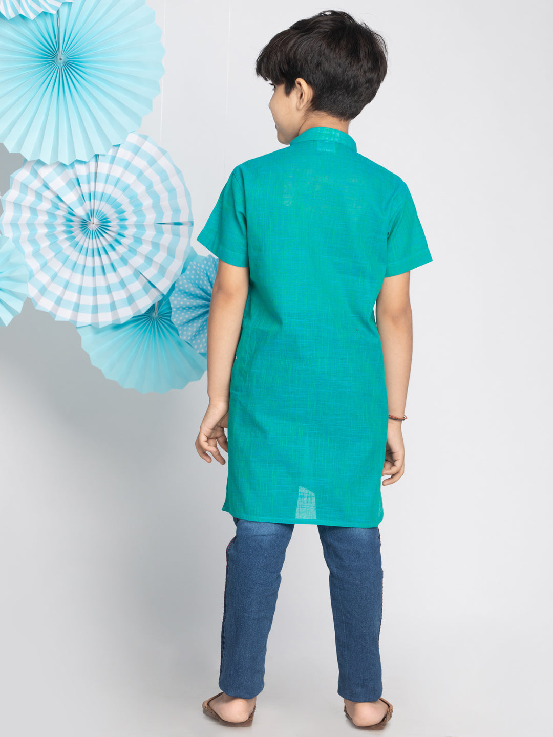 Vastramay Turquoise Melange Baap Beta Kurta Set