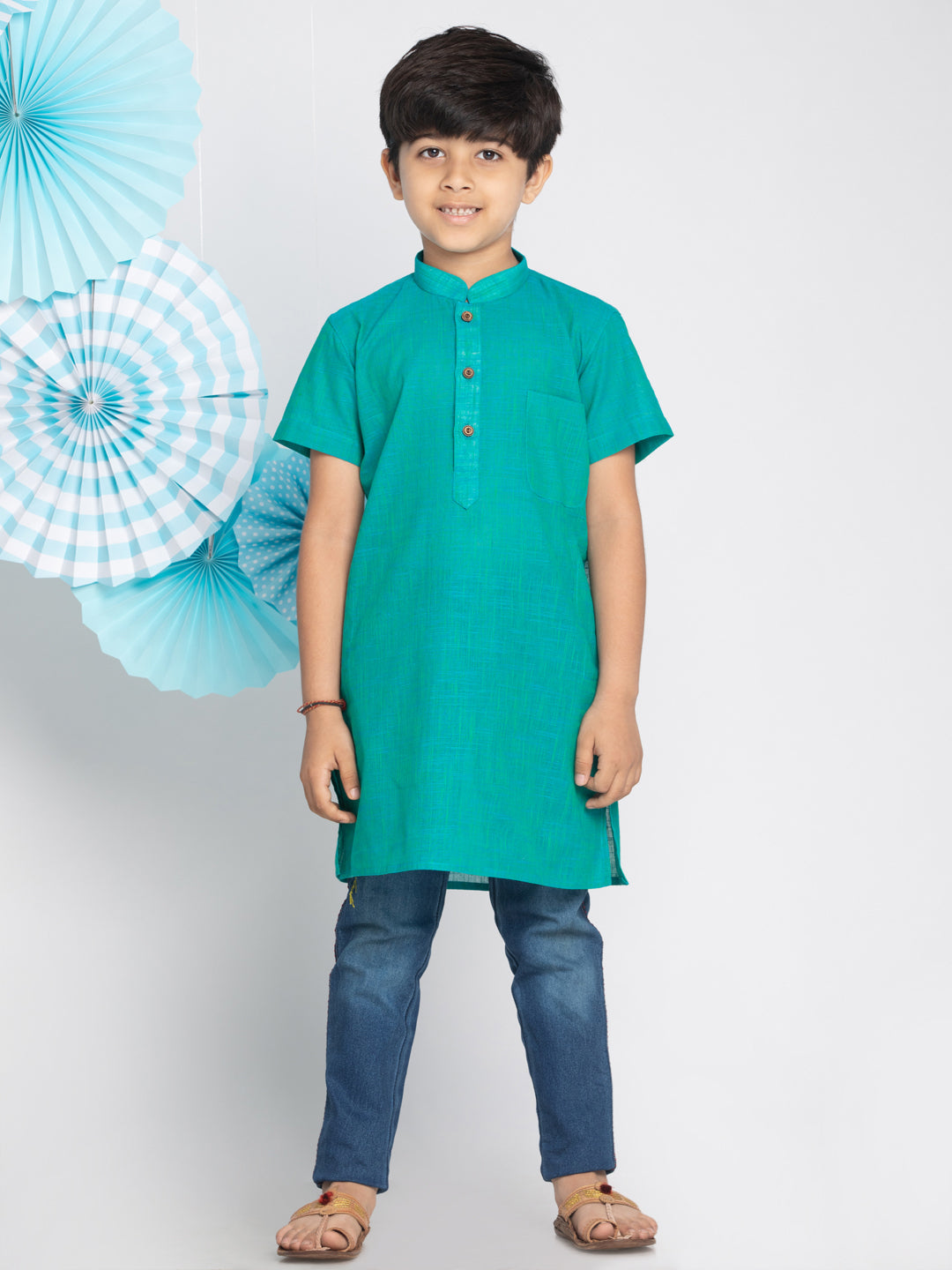 Vastramay Turquoise Melange Baap Beta Kurta Set