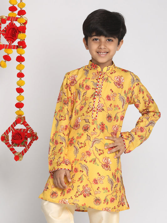 Vastramay boys multicolor base mustard color kurta