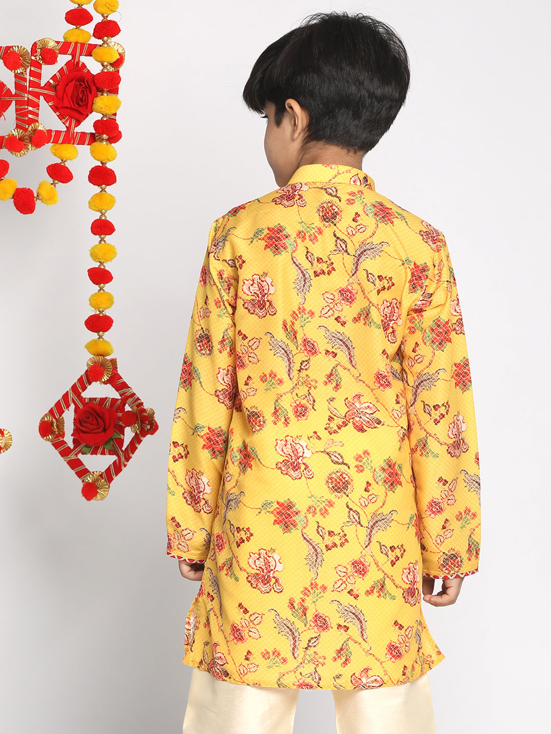 Vastramay boys multicolor base mustard color kurta