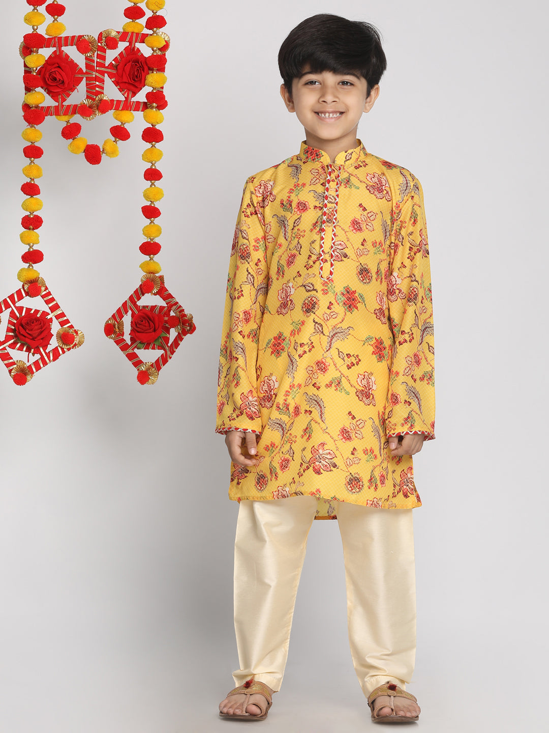 Vastramay boys multicolor base mustard color kurta