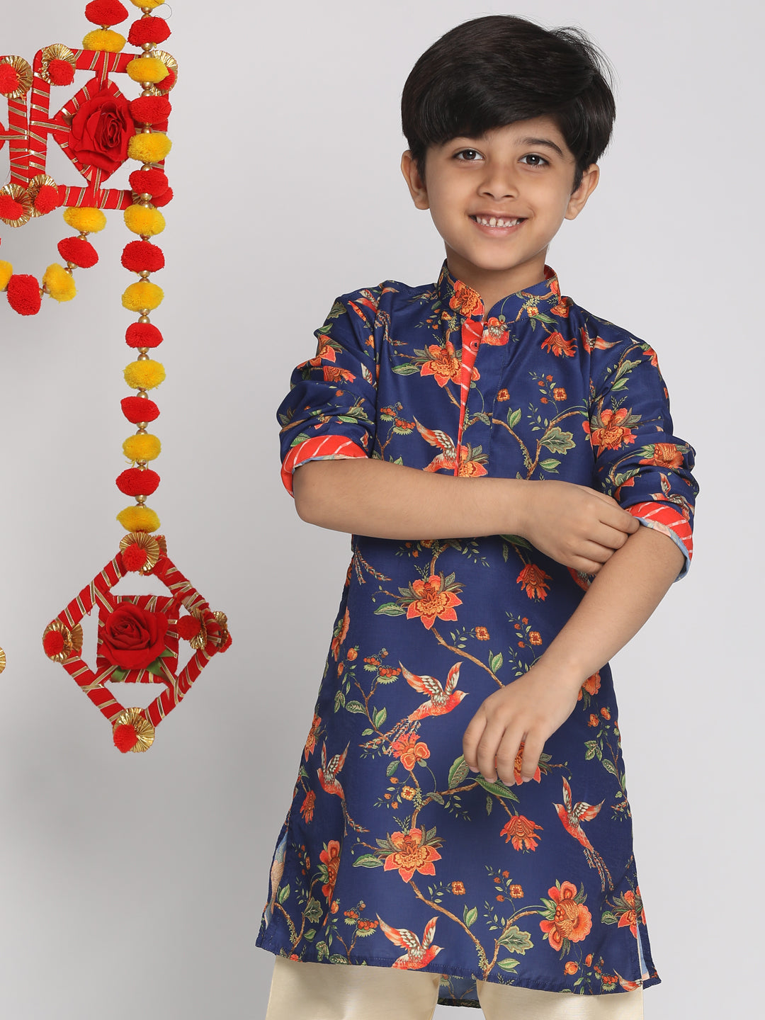 Vastramay boys multicolor base navy blue kurta with leheriya border