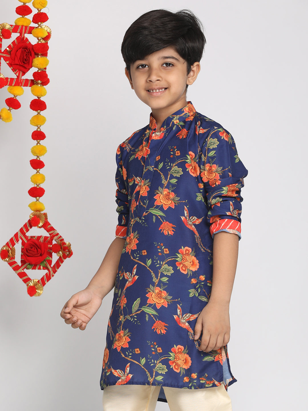 Vastramay boys multicolor base navy blue kurta with leheriya border