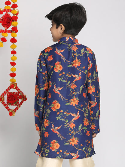 Vastramay boys multicolor base navy blue kurta with leheriya border