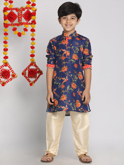 Vastramay boys multicolor base navy blue kurta with leheriya border