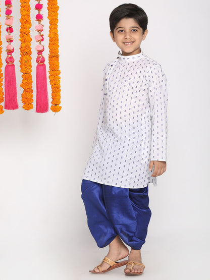 Vastramay  Boys' White And Blue Kurta And Dhoti Set