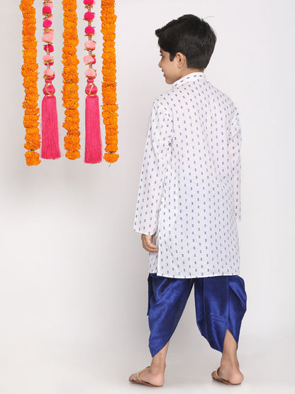 Vastramay  Boys' White And Blue Kurta And Dhoti Set