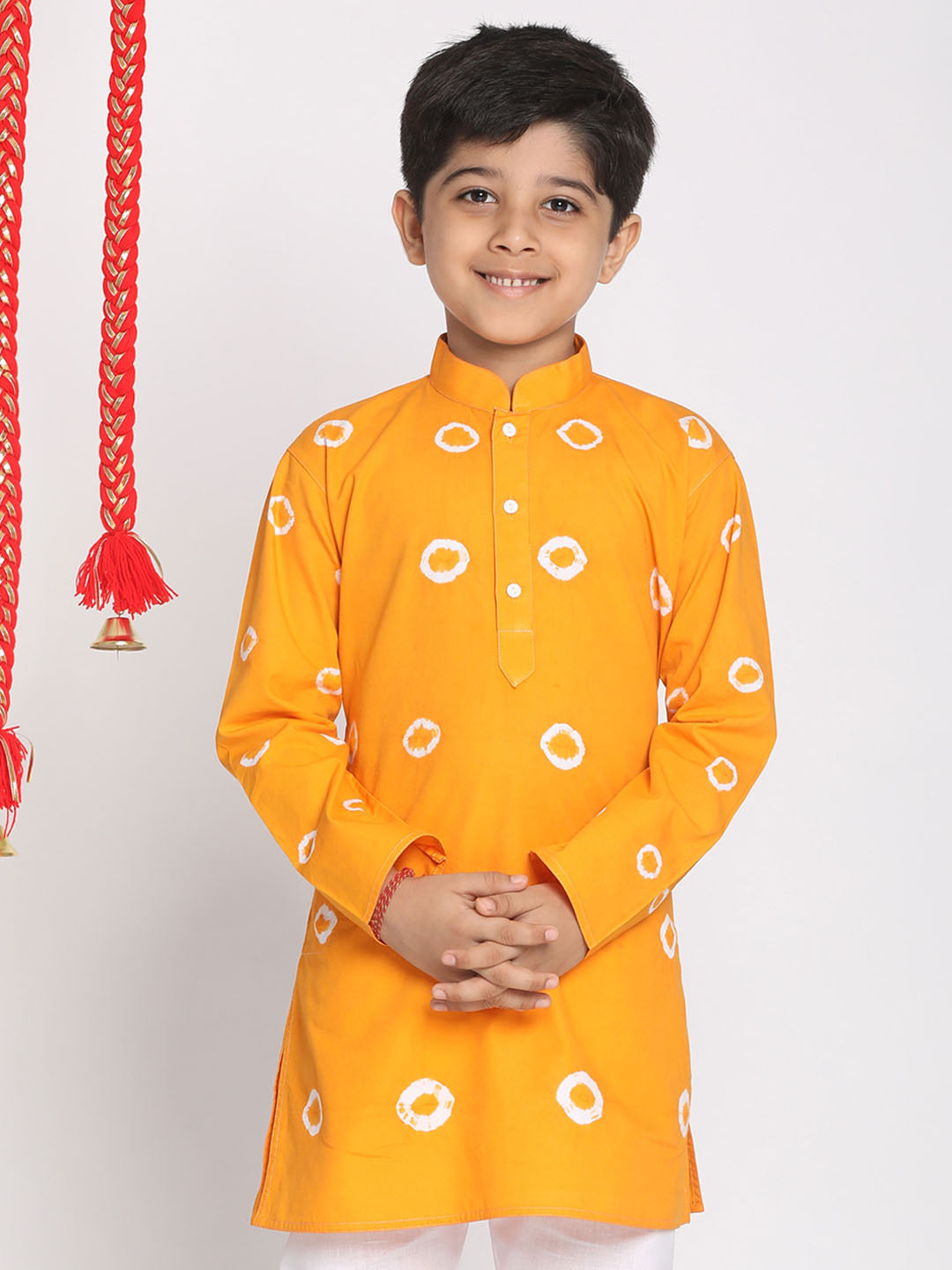 Vastramay boys orange bandhni print kurta