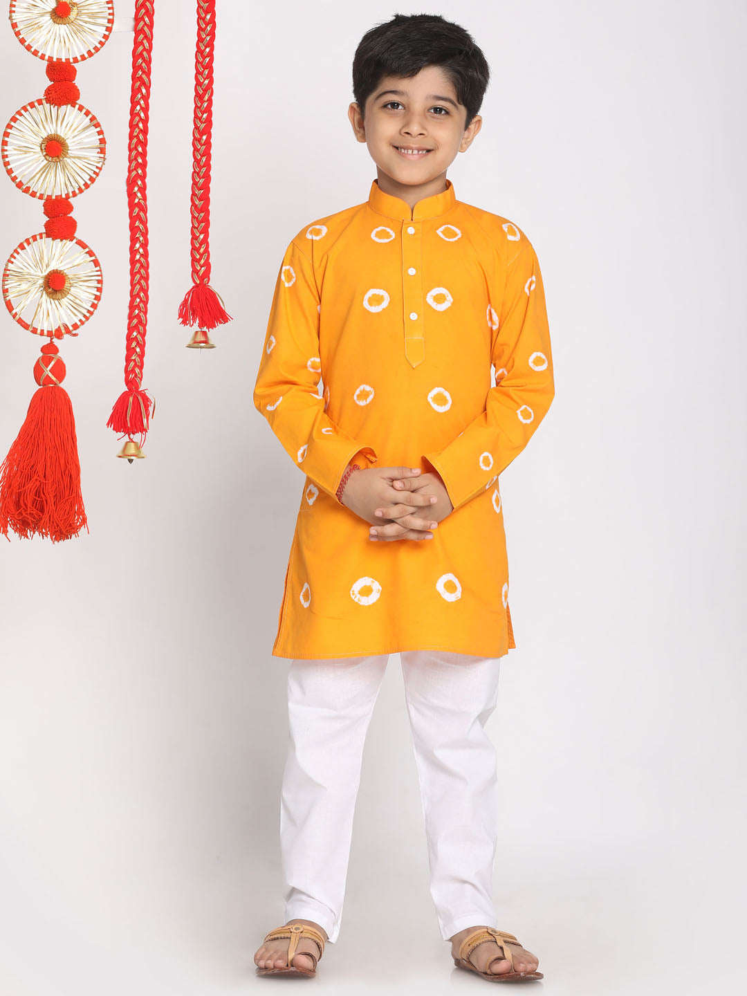 Vastramay boys orange bandhni print kurta