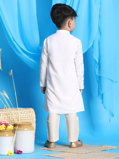 VASTRAMAY White Mirror Kurta Pyjama Siblings Set