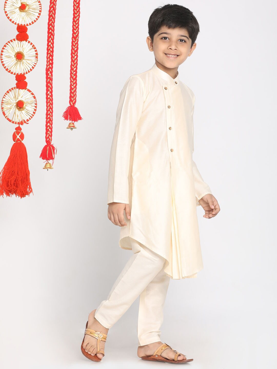 Vastramay Boys Cream Color Angrakha Kurta with Pyjama Set