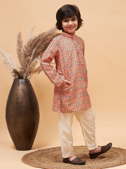 Vastramay boys orange kurta and cream pyjama set