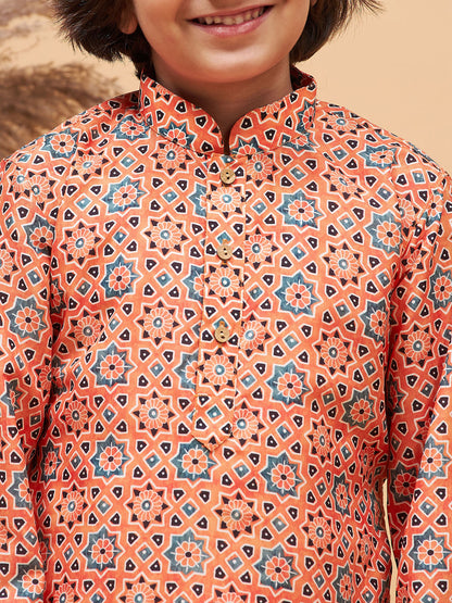 Vastramay boys orange kurta and cream pyjama set