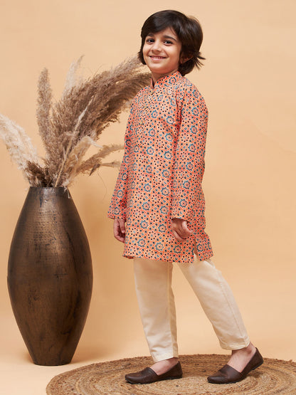 Vastramay boys orange kurta and cream pyjama set