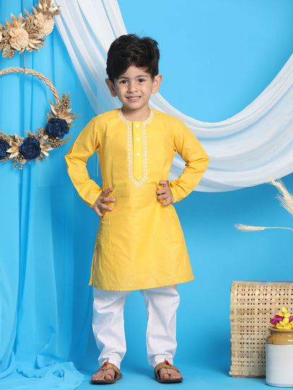 Vastramay boys yellow color kurta and white pyjama set