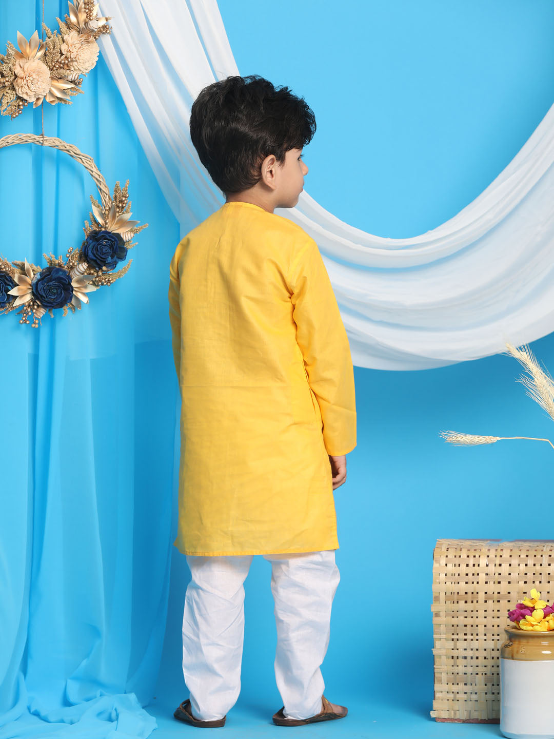 Vastramay boys yellow color kurta and white pyjama set