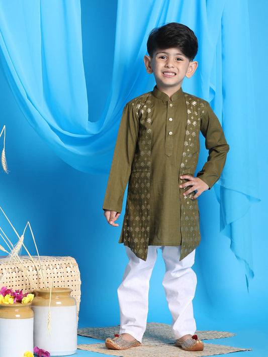 vastramay boys mint green color jacket style kurta and white pyjama set