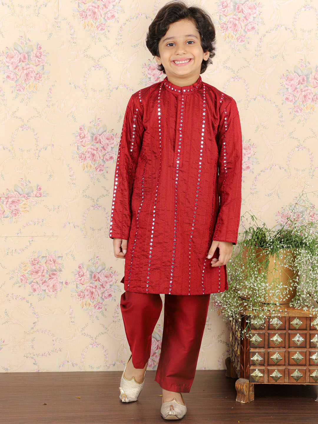 Viscose Maroon Mirror Traditional Sibling Set