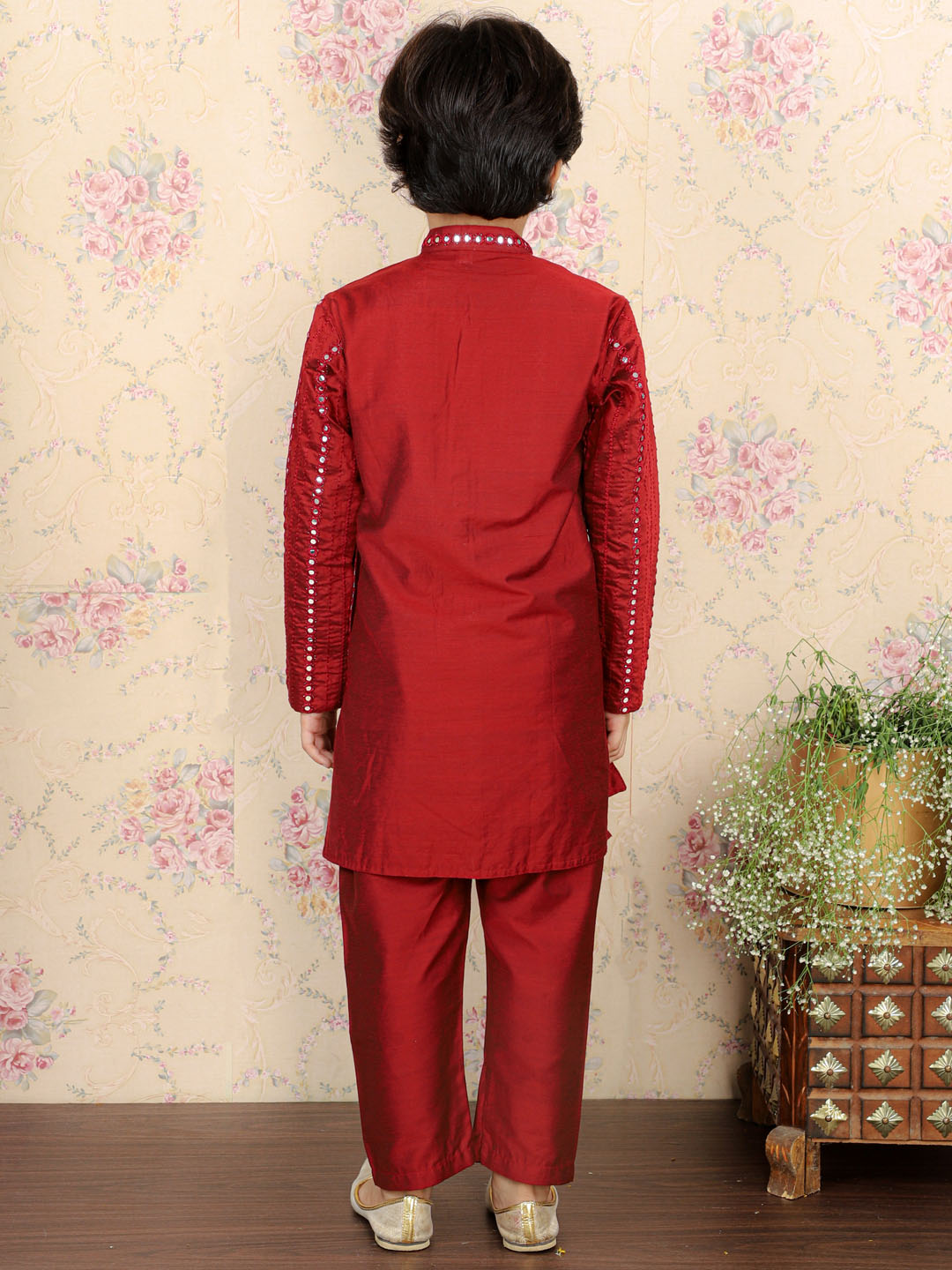 Viscose Maroon Mirror Traditional Sibling Set