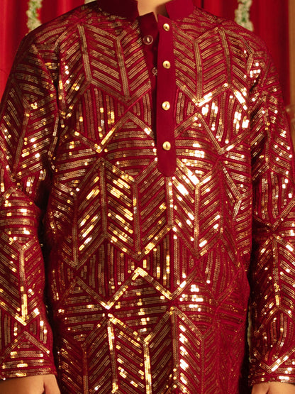 VASTRAMAY Maroon Sequined Festive Siblings Matching Set