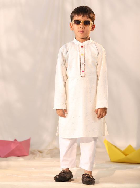 Vastramay  Boys' Cream Holi Special Kurta Pyjama Set