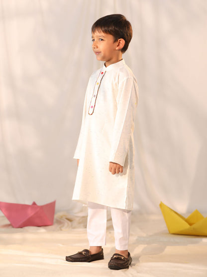 Vastramay  Boys' Cream Holi Special Kurta Pyjama Set