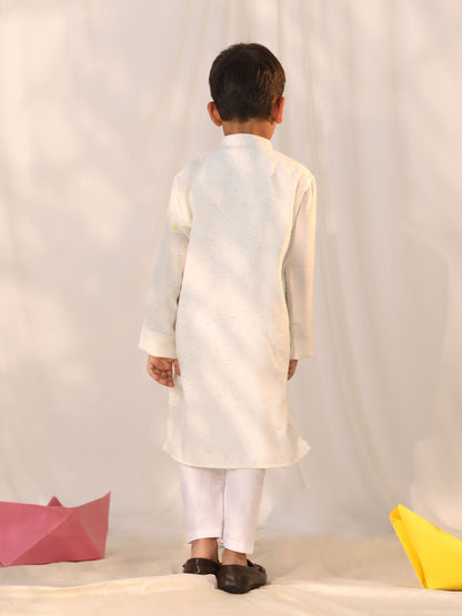 Vastramay  Boys' Cream Holi Special Kurta Pyjama Set