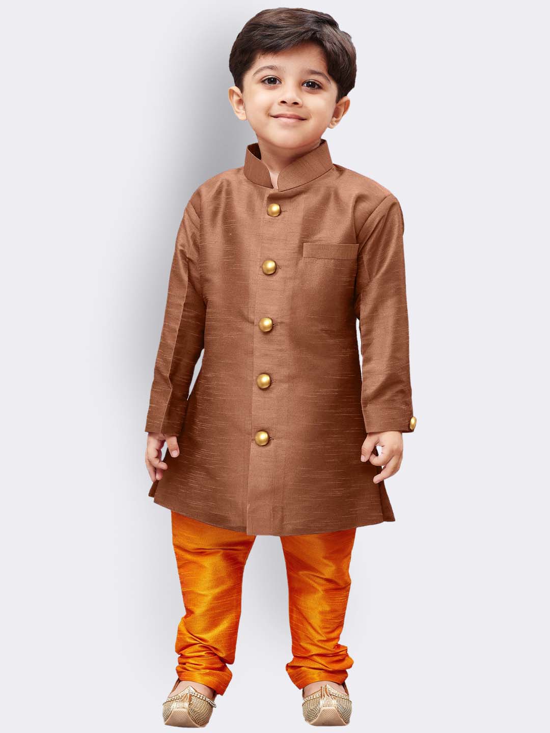 Vastramay Boys' Brown Silk Blend Sherwani