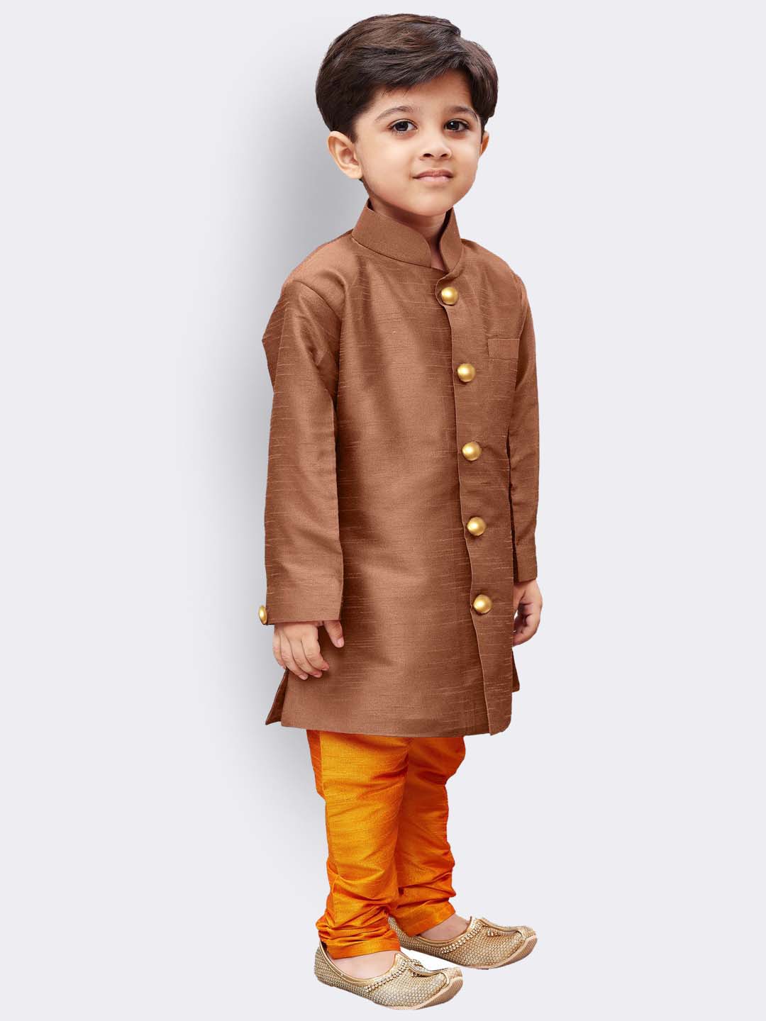 Vastramay Boys' Brown Silk Blend Sherwani