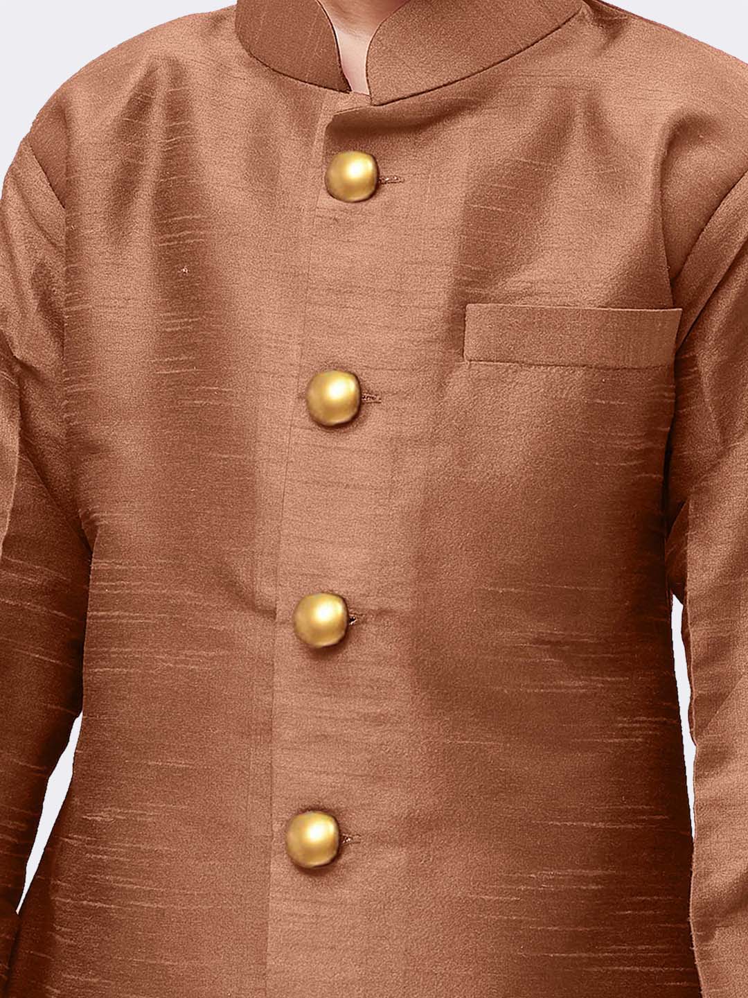 Vastramay Boys' Brown Silk Blend Sherwani