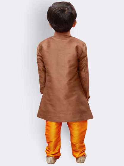 Vastramay Boys' Brown Silk Blend Sherwani