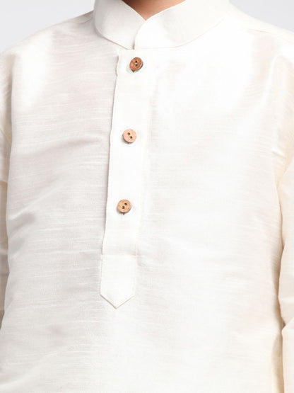 Vastramay Boys' Cream Cotton Silk Blend Kurta and Pyjama Set