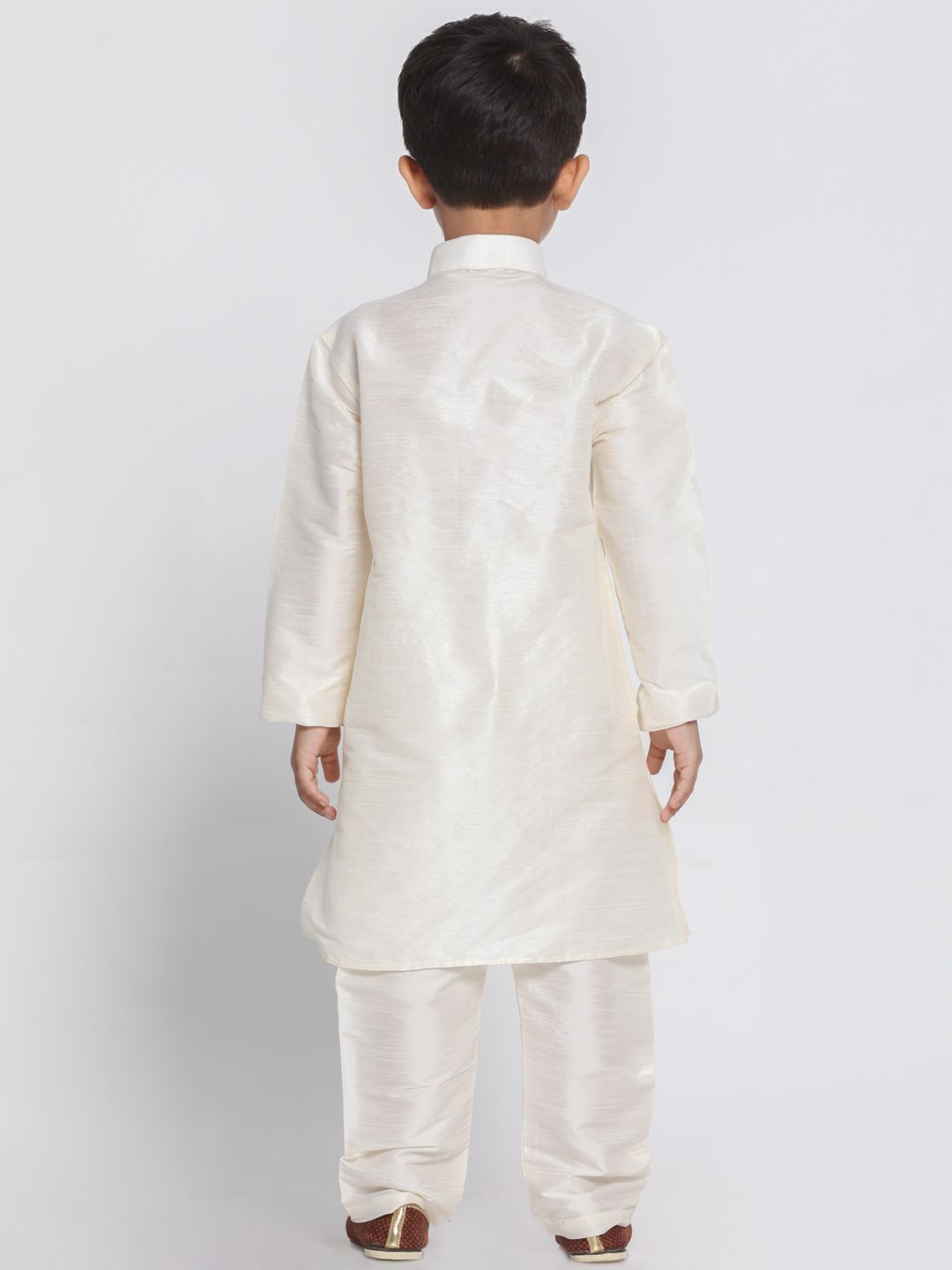 Vastramay Boys' Cream Cotton Silk Blend Kurta and Pyjama Set