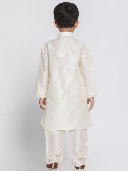 Vastramay Boys' Cream Cotton Silk Blend Kurta and Pyjama Set