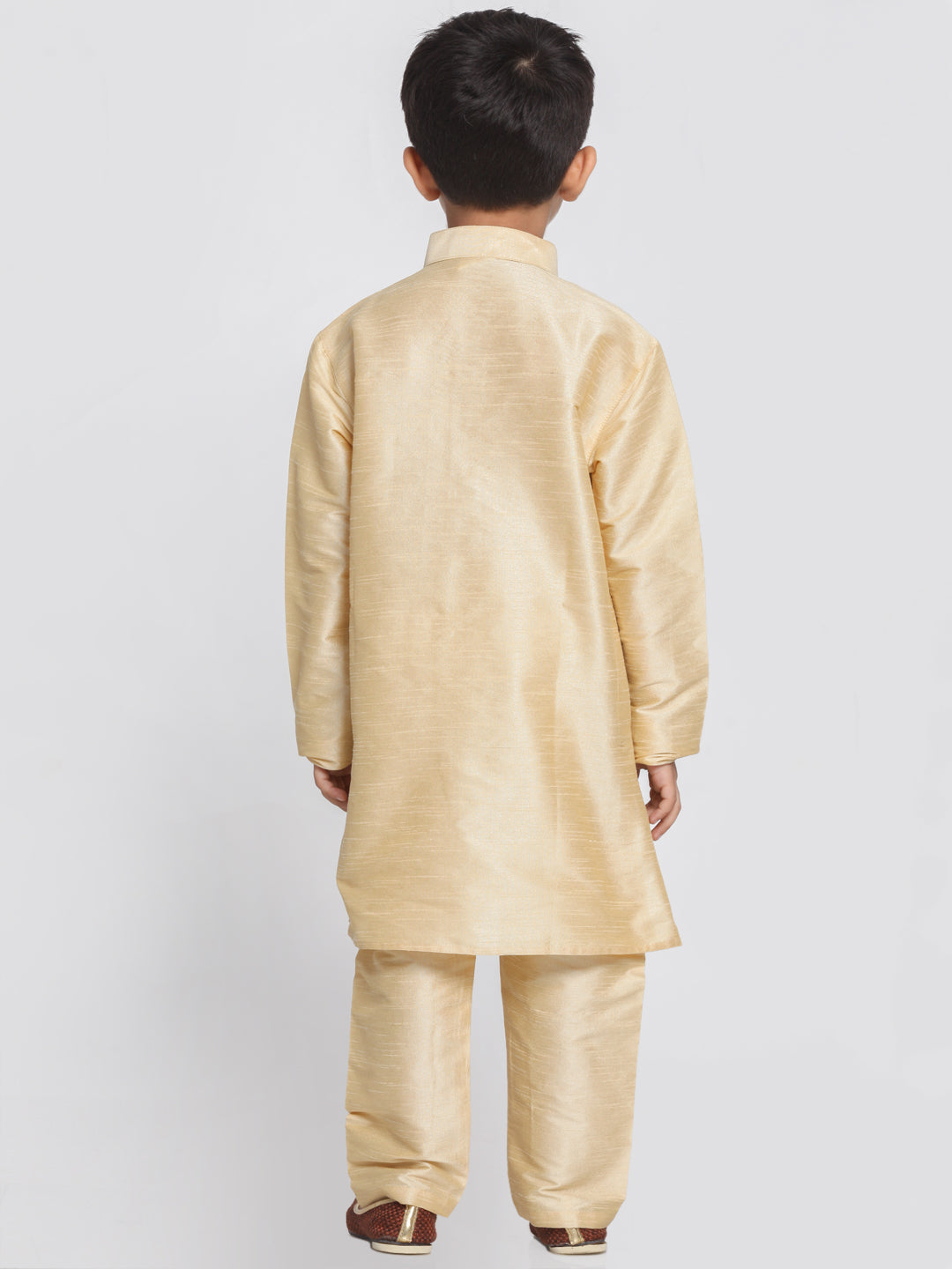 Vastramay Silk Blend Gold Baap Beta Kurta Pyjama And Dupatta Set