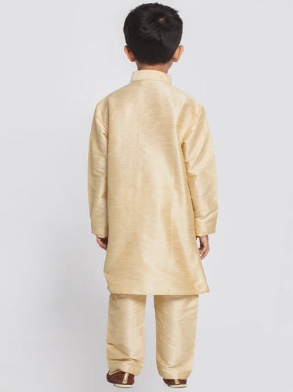 Vastramay Silk Blend Gold Baap Beta Kurta Pyjama And Dupatta Set