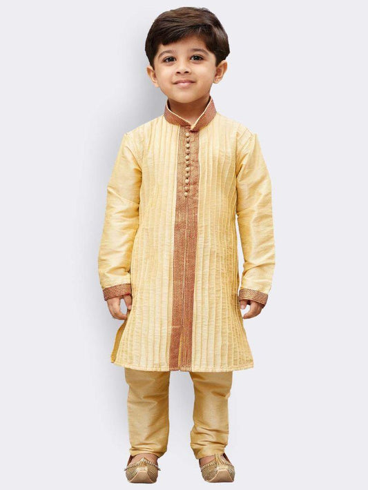 Vastramay Boys' Gold Cotton Silk Kurta and Pyjama Set