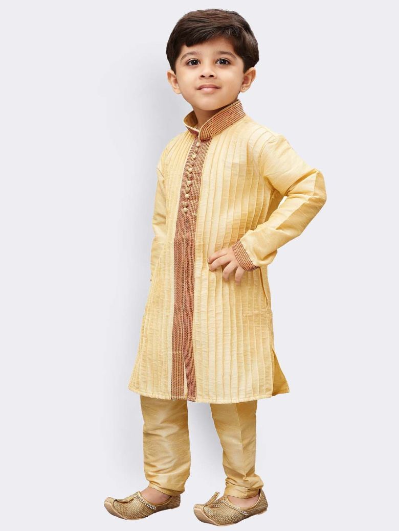 Vastramay Boys' Gold Cotton Silk Kurta and Pyjama Set