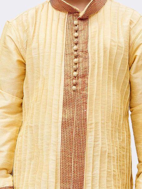 Vastramay Boys' Gold Cotton Silk Kurta and Pyjama Set
