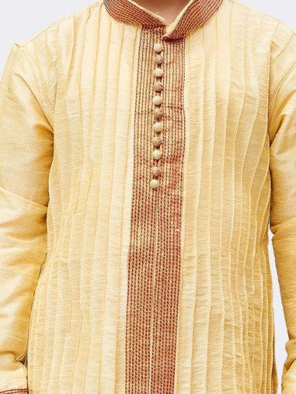 Vastramay Boys' Gold Cotton Silk Kurta and Pyjama Set